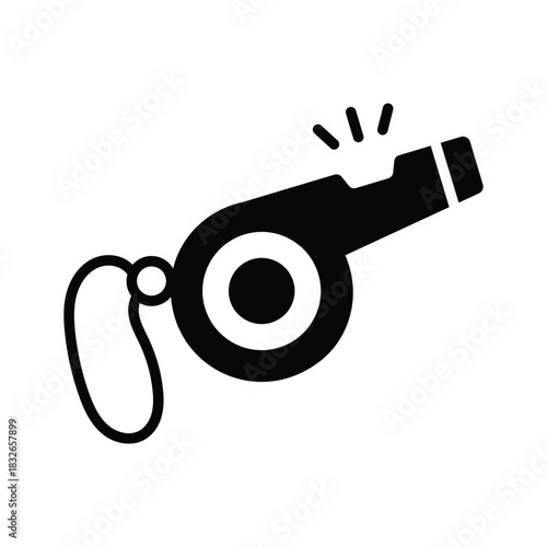 Creatively designed glyph style icon of whistle, discipline, sports coaching, and school activities