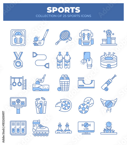Collection of 25 Sports Icons.  A Visual Guide to Various Sports and Games