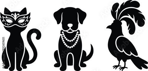 Elegant animal silhouettes of cat dog and exotic bird for design projects vector