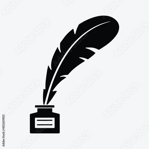 Feather Ink Bottle Vector Illustration
