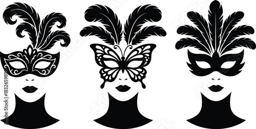 Silhouette Elegant masquerade mask vector set