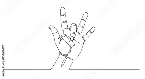 Minimalist Line Art Illustration of a Hand Gesture Signifying Peace and Expression