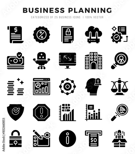 Vector icons set of Business Planning. Glyph style Icons.