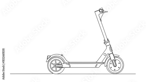 Electric scooter in minimalist design outline on white background  