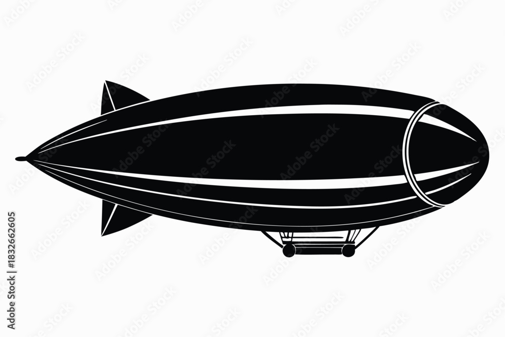 Obraz premium dirigible black and white silhouette on white background