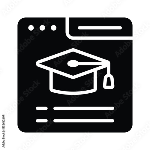 A web interface with a graduation icon representing online learning