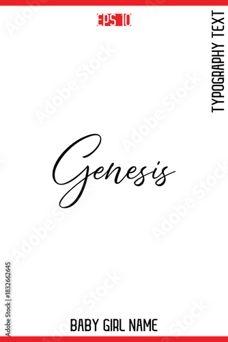 Genesis   -Baby Girl Trendy Name In Stylish Cursive Typography Vector Illustration