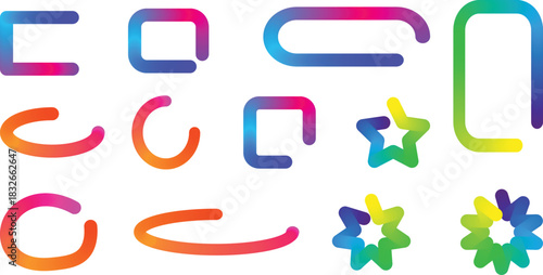 Colorful abstract shapes with gradient on white background