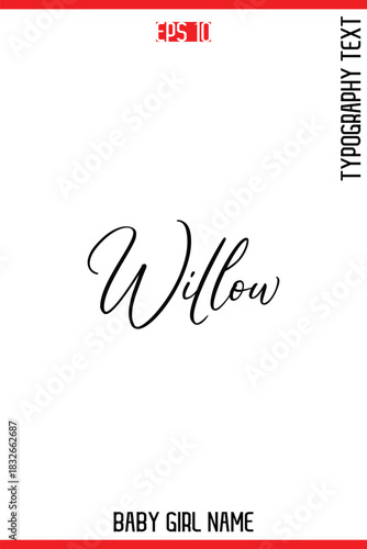 Willow   -Baby Girl Trendy Name In Stylish Cursive Typography Vector Illustration
