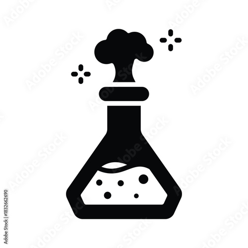 Flask with bubbling chemicals symbolizing chemical reaction icon