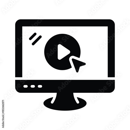 Online classes and video based learning, glyph icon of video lecture