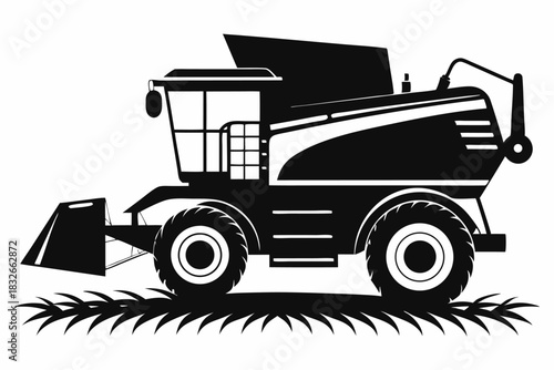 combine harvester black and white silhouette on white background