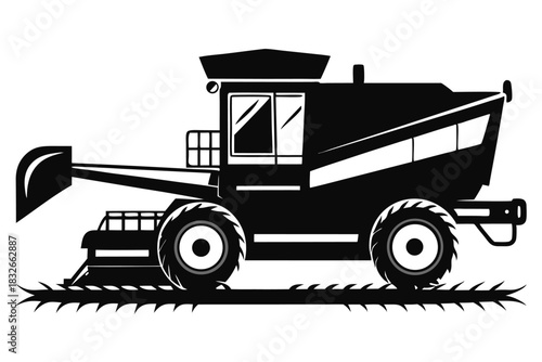 combine harvester black and white silhouette on white background