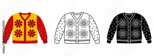 Isolated vector illustration of women knitted cardigan sweater