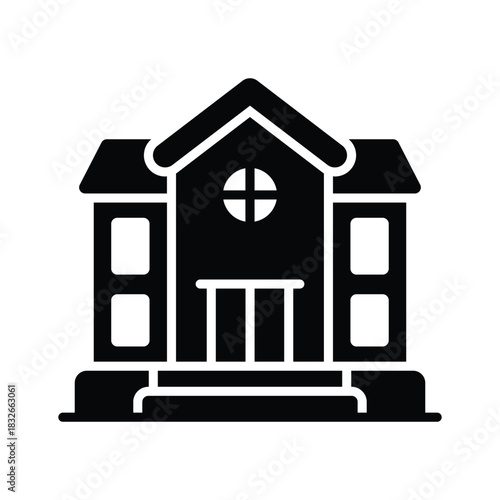 Trendy school building glyph icon, education, institution, and learning center