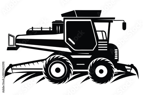 combine harvester black and white silhouette on white background