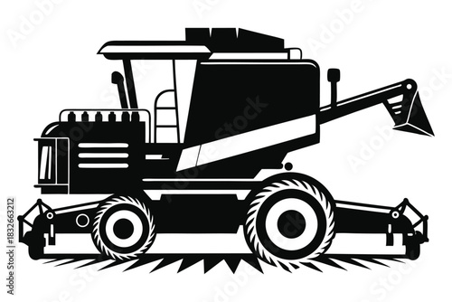 combine harvester black and white silhouette on white background