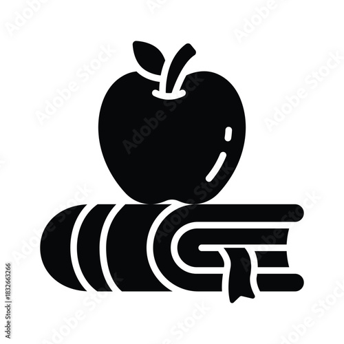 Books with an apple, concept glyph icon of education, academic growth