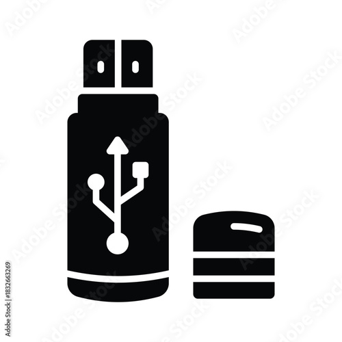 USB flash drive glyph icon, data storage and digital study material