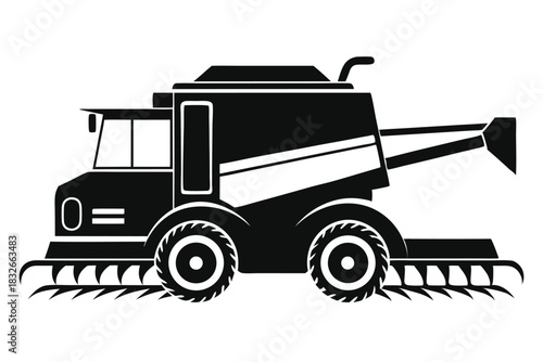 combine harvester black and white silhouette on white background