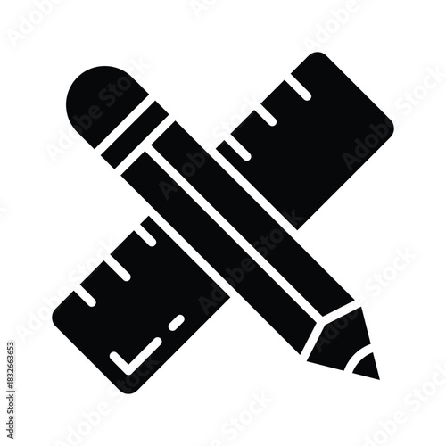 Pencil and ruler symbolizing writing, drawing, and basic school tools glyph vector
