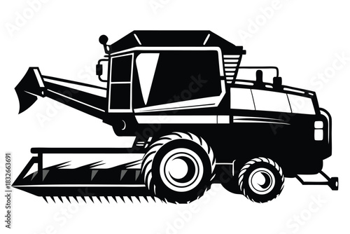 combine harvester black and white silhouette on white background