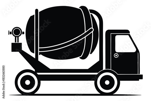 cement mixer black and white silhouette on white background