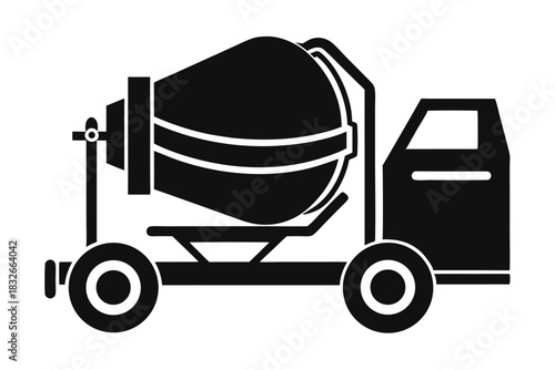 cement mixer black and white silhouette on white background