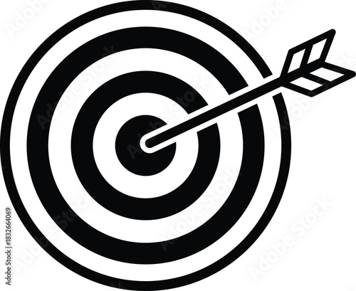 Black and white dart hitting bullseye target icon archery game