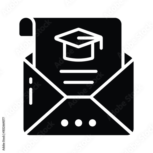 Email envelope with graduation logo symbolizing academic communication glyph vector