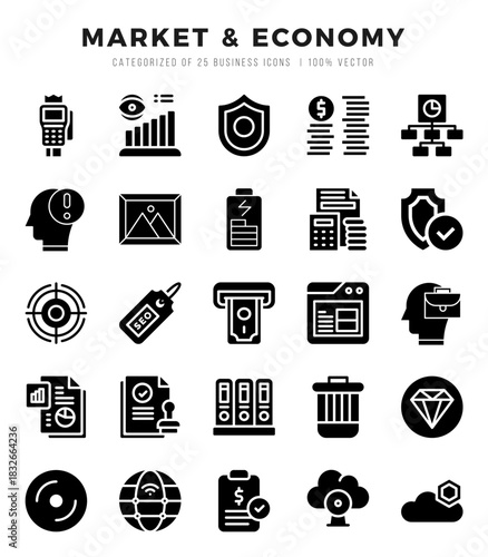 Set of Market & Economy Icons Glyph icons collection.