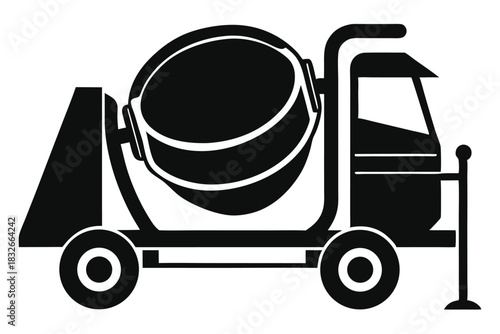 cement mixer black and white silhouette on white background