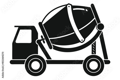 cement mixer black and white silhouette on white background
