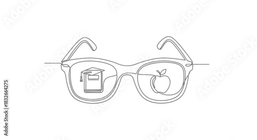 Free Download Minimalist Line Art of Eyeglasses with School Supplies and Fruit Embellishments - GFXLoad