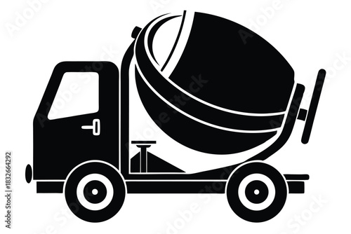 cement mixer black and white silhouette on white background