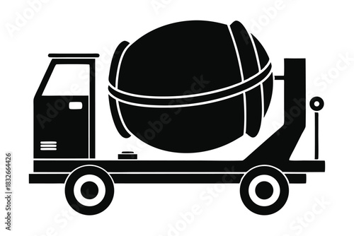 cement mixer black and white silhouette on white background