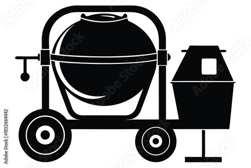 cement mixer black and white silhouette on white background