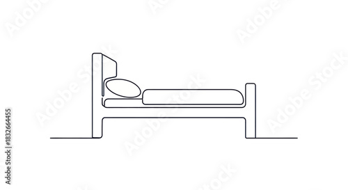 Simple Line Drawing Depiction of a Classic Bed Frame with Pillow and Mattress
