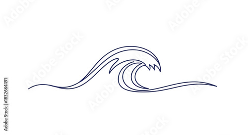Minimalist Wave Line Drawing Illustrating Ocean Motion and Fluid Dynamics