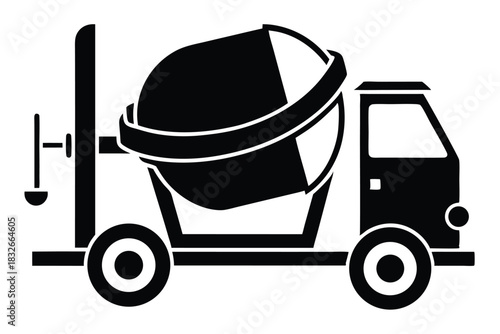 cement mixer black and white silhouette on white background