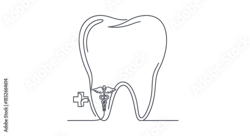 Educational Illustration of Tooth Anatomy Highlighting Dental and Medical Symbols for Oral Health