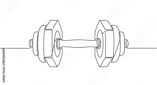Minimalist Line Drawing of a Classic Dumbbell Focusing on Fitness Exercise Equipment