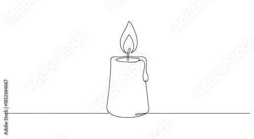 Minimalist Line Art Illustration of a Single Candle with a Flickering Flame