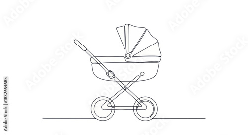 Minimalist Line Drawing of a Classic Baby Stroller with a Foldable Canopy