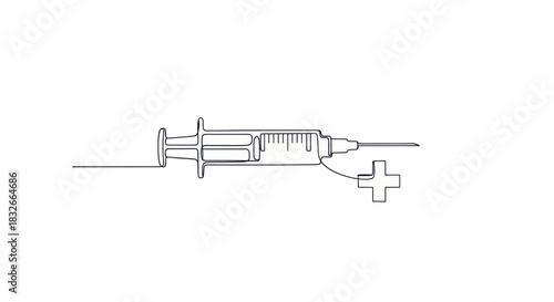 Illustration of a medical syringe with a plus sign symbolizing healthcare and vaccination