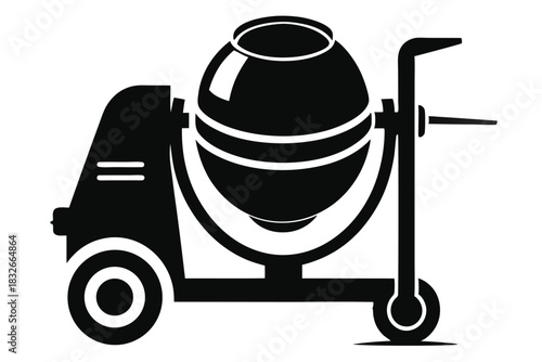 cement mixer black and white silhouette on white background