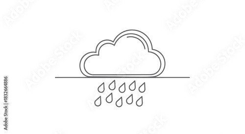 Minimalist Illustrative Cloud with Raindrops Representation in Line Art Style