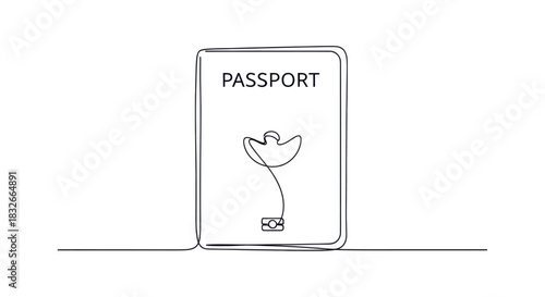 Minimalist Line Art Representation of a Passport with a Unique Flower Emblem for International