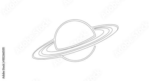 Minimalist Illustration of Saturn with Rings in Simple Line Art Style for Space Enthusiasts