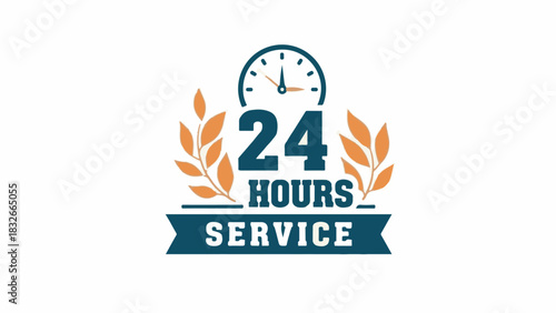 Professional 24 Hours Service badge vector icon for business support and availability logo design